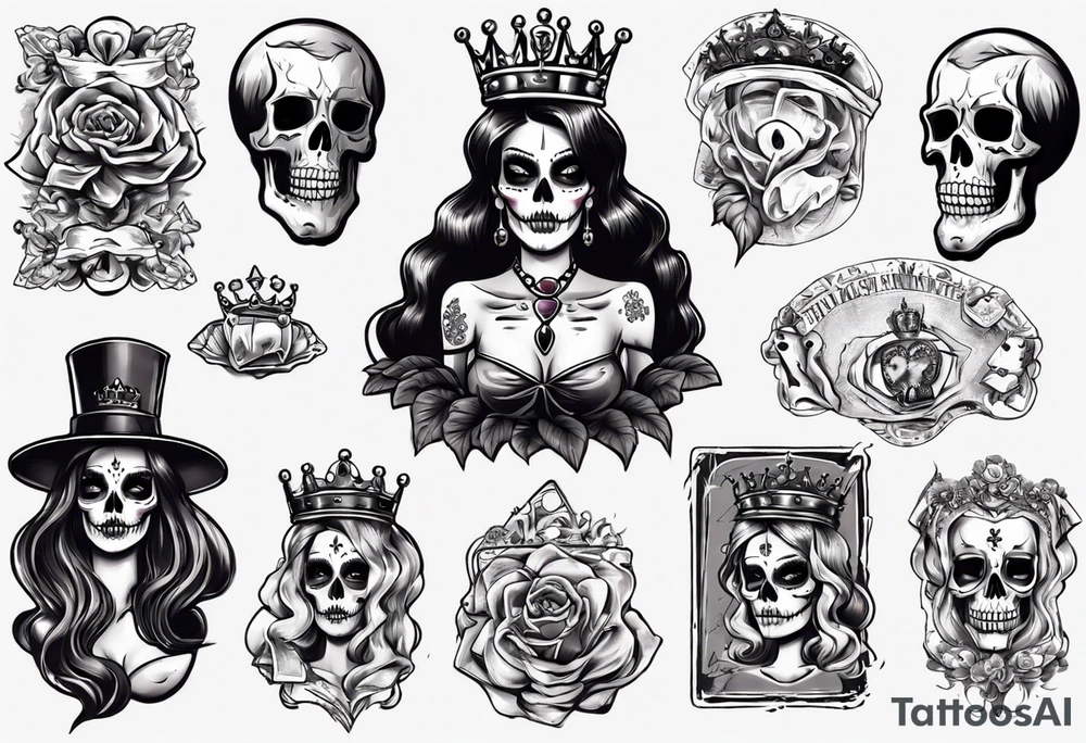 santa la muerta with money and crown
on the card tattoo idea