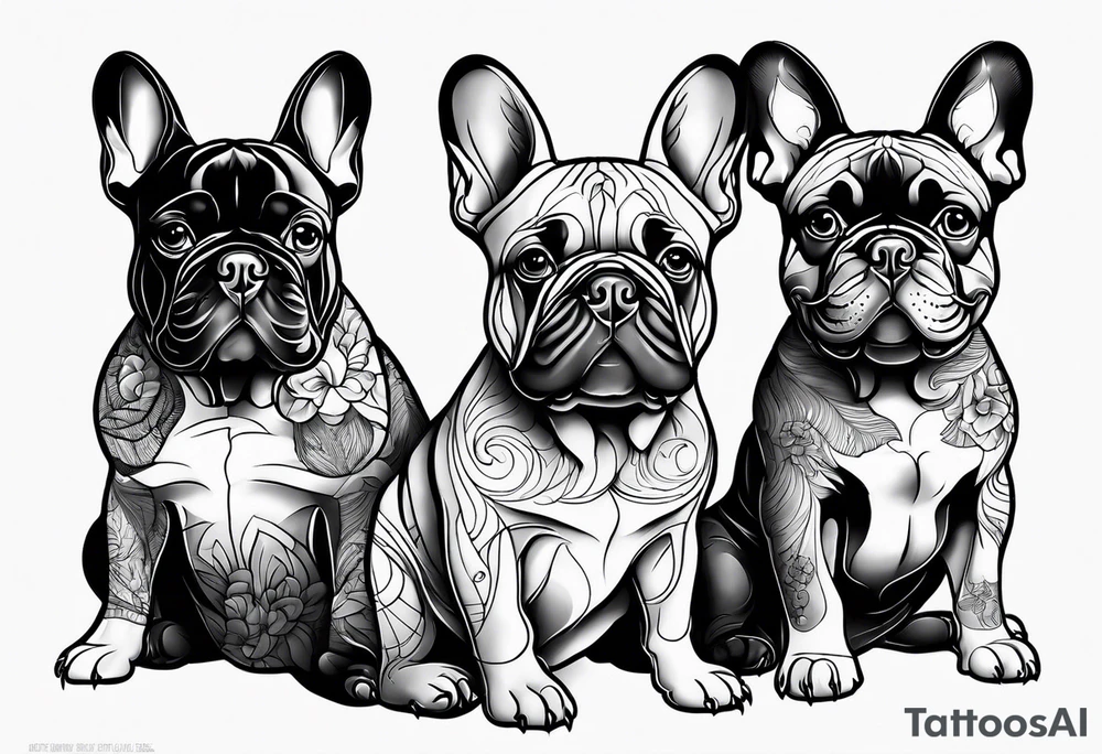 three French bulldogs tattoo idea