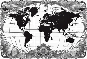 World map with the cross in the middle hovering over it tattoo idea