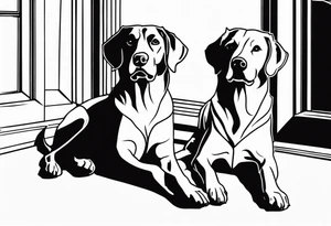 dog on floor and looking out tall octagonal window together tattoo idea