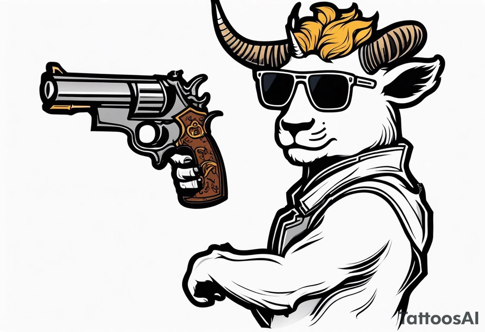 capricorn with sunglasses and gun tattoo idea