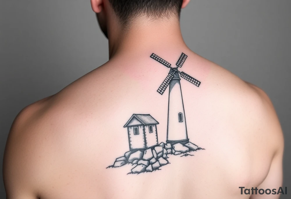 Lighthouse and windmill combined tattoo idea