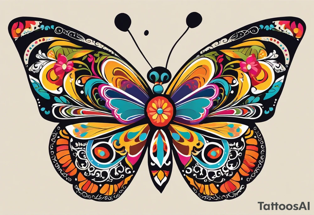 A butterfly with intricate, colorful wings that blend traditional Mexican patterns with natural elements, symbolizing both the essence of your grandparents and the vibrancy of their legacy.

Design Elements:

Butterfly:
The butterfly can be positioned centrally or slightly off-center. Use bold,  often seen in Mexican art,
Incorporate traditional Mexican patterns within the butterfly’s wings, such as geometric shapes, floral motifs, or Aztec designs.
Flowers and Vines:
Surround the butterfly with a mix of Mexican flowers like marigolds (cempasuchil) and roses. Marigolds are often associated with Día de los Muertos and symbolize the connection between the living and the deceased.
Include delicate vines that weave around the flowers and butterfly, adding a sense of continuity and connection. tattoo idea