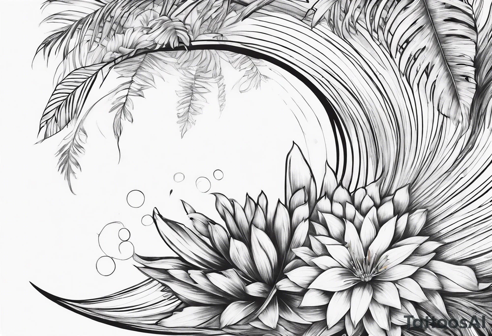 wave,, flower, palm tattoo idea
