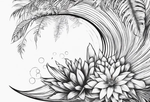 wave,, flower, palm tattoo idea