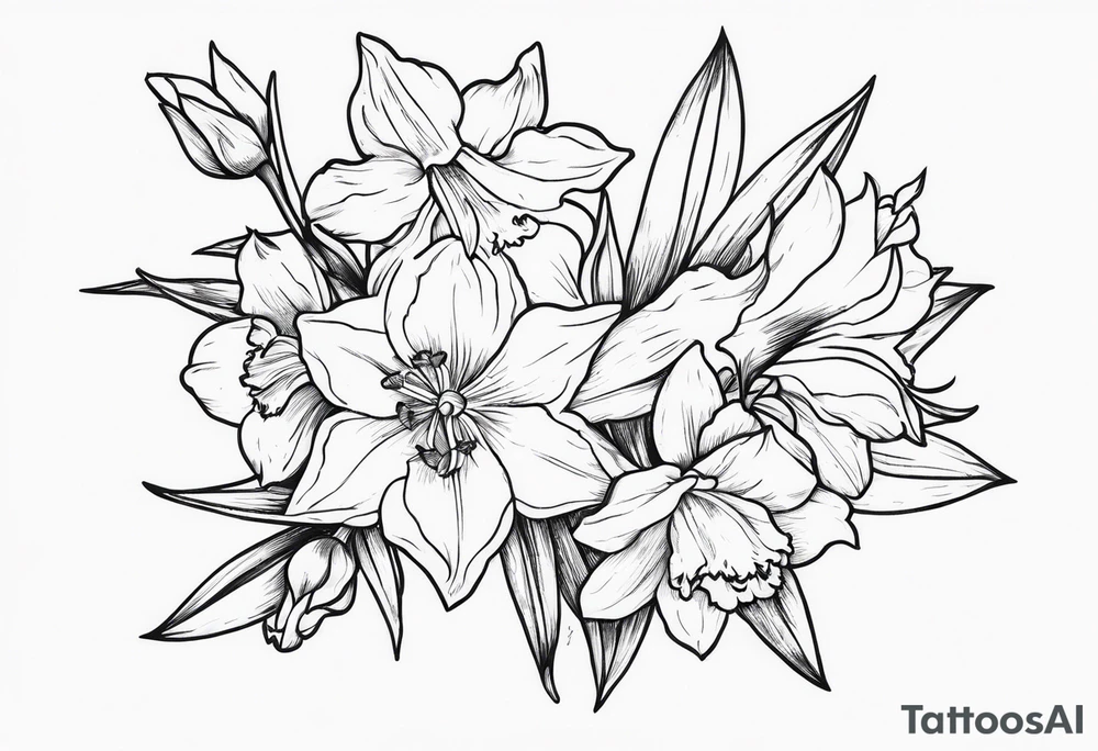 Larkspur, narcissus and stars tattoo idea