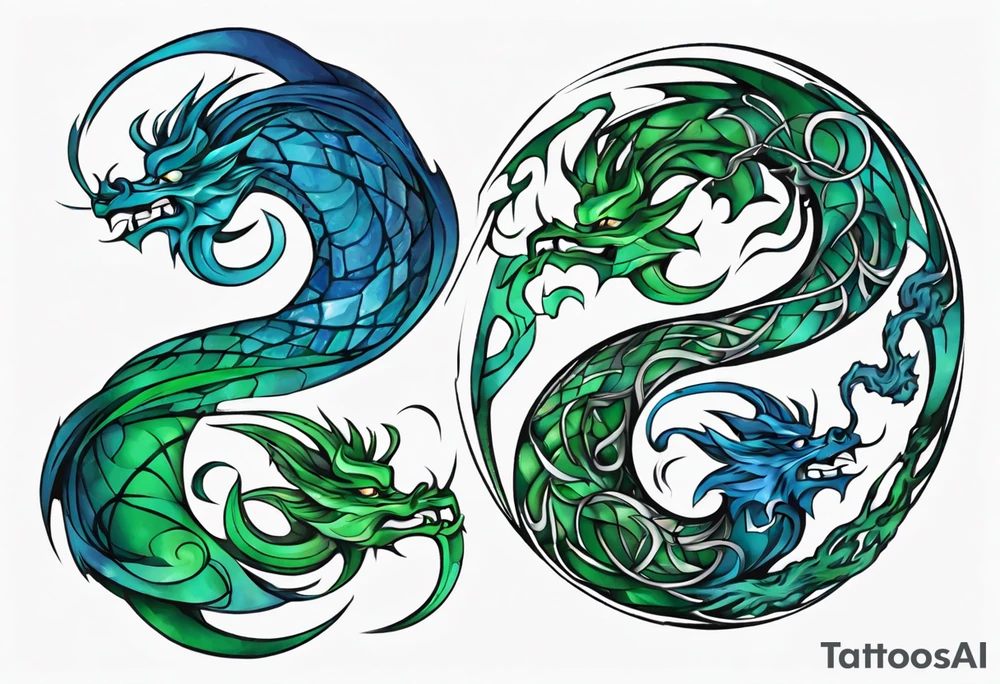 ying yang dragon stones blue & green tattoo idea
