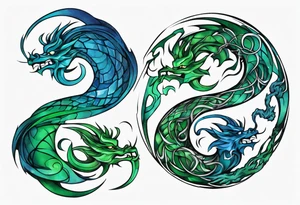 ying yang dragon stones blue & green tattoo idea