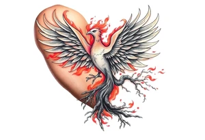 Powerful Phoenix feminine energy flames from within taking flight from tree of life tattoo idea