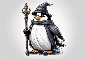 Wizard penguin holding a staff tattoo idea