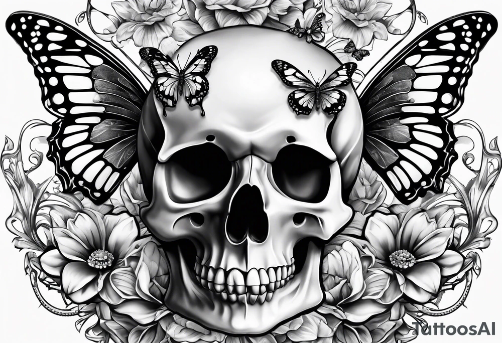 Skull bones butterfly on neck tattoo idea