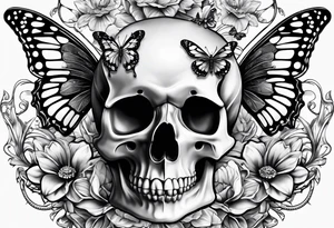 Skull bones butterfly on neck tattoo idea