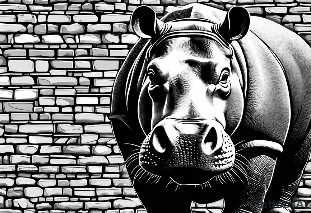 Hippo making brick wall tattoo idea
