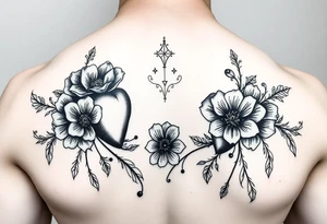 goth hearts and bleeding heart flowers and filigree with long lines tattoo idea