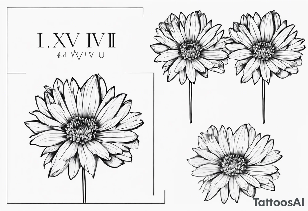 aster flower with roman numerals IX-VI-LVII tattoo idea aster flower with roman numerals IX-VI-LVII tattoo idea