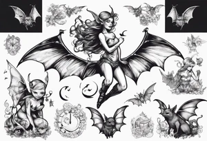 Fairy riding on a giant bat tattoo idea