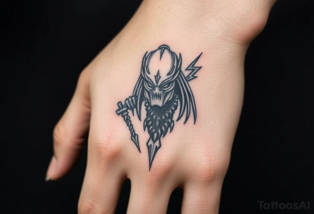 Predator with staff and lighting bolt tattoo idea