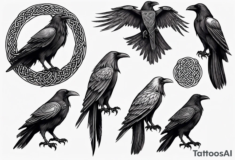 norse style raven with celtic knotwork tattoo idea