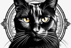 Photo realistic black cat head only facing forward add moon tattoo idea