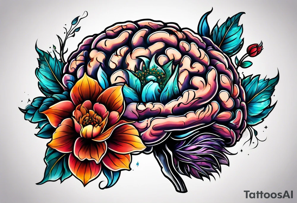 Brain and flower tattoo idea