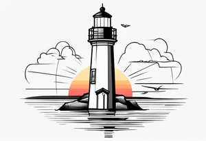 lighthouse geometric colored tattoo idea
