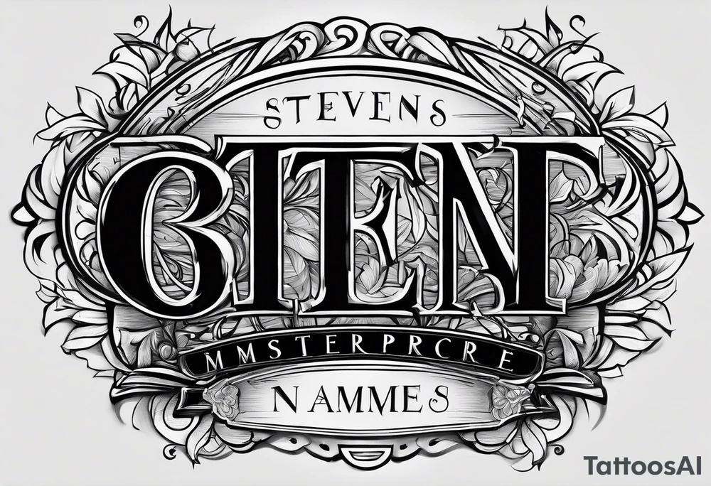 Using all these letters in our names; STEVE, BREANNA. Stack the letters on top of each other to create a design with almost all straight lines tattoo idea