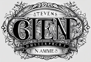 Using all these letters in our names; STEVE, BREANNA. Stack the letters on top of each other to create a design with almost all straight lines tattoo idea