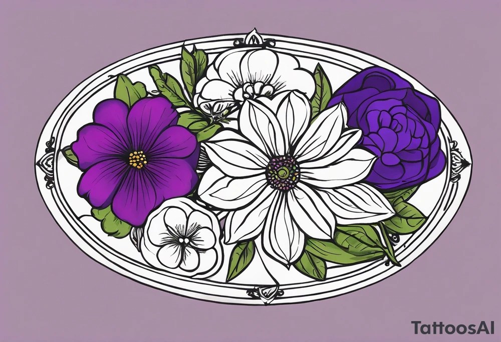 I'm looking for a tattoo design that beautifully reflects the essence of both my grandma. My grandma, a vibrant soul, adores the color purple and finds solace in her weekly visits to church and the bustling farmers' market. She would always help those people in the farmers market by buying their produce. tattoo idea