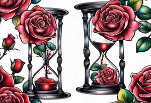 Rose on hourglass with sakura tree inside tattoo idea