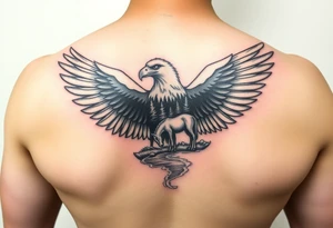 I want an eagle but inside of its wings I want a forest and a little river and maybe a horse drinking from the river. Not too big it has to fit on a 2 inch by 2 inch area tattoo idea