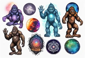 Big foot with chakra spiritual galaxy above his head tattoo idea