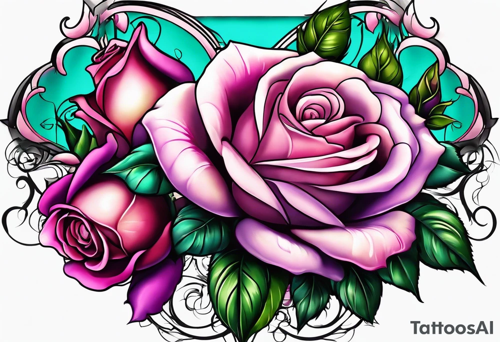 Dad, roses, teal, pink, purple tattoo idea