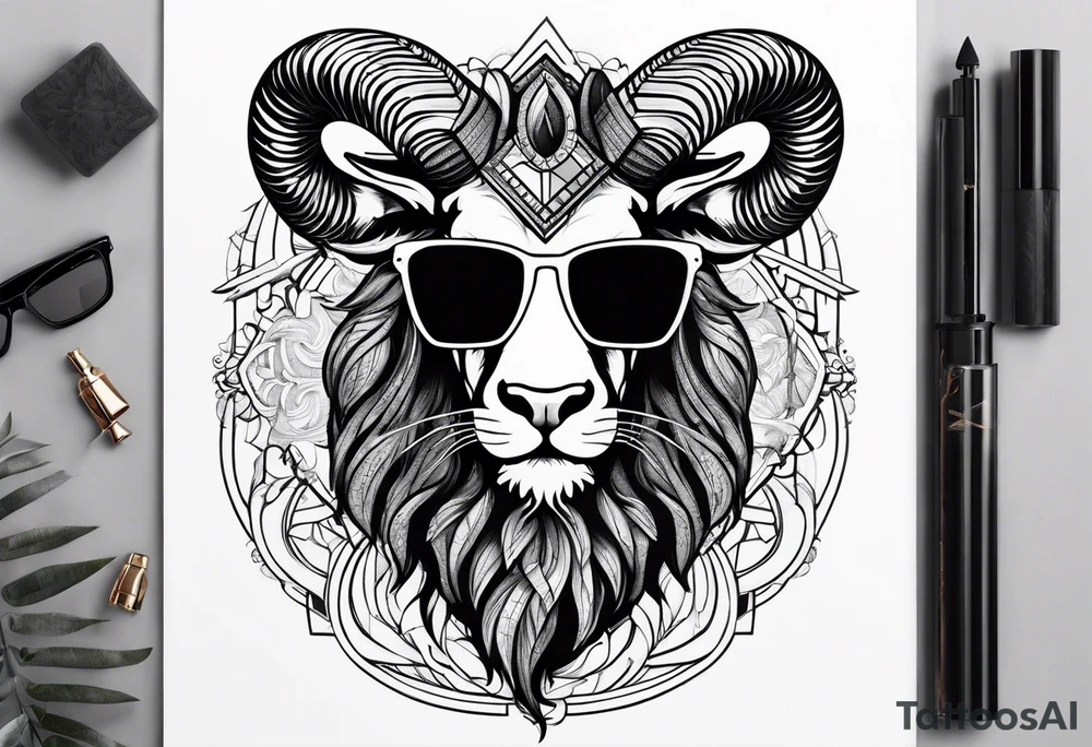 capricorn with beard and sunglasses tattoo idea