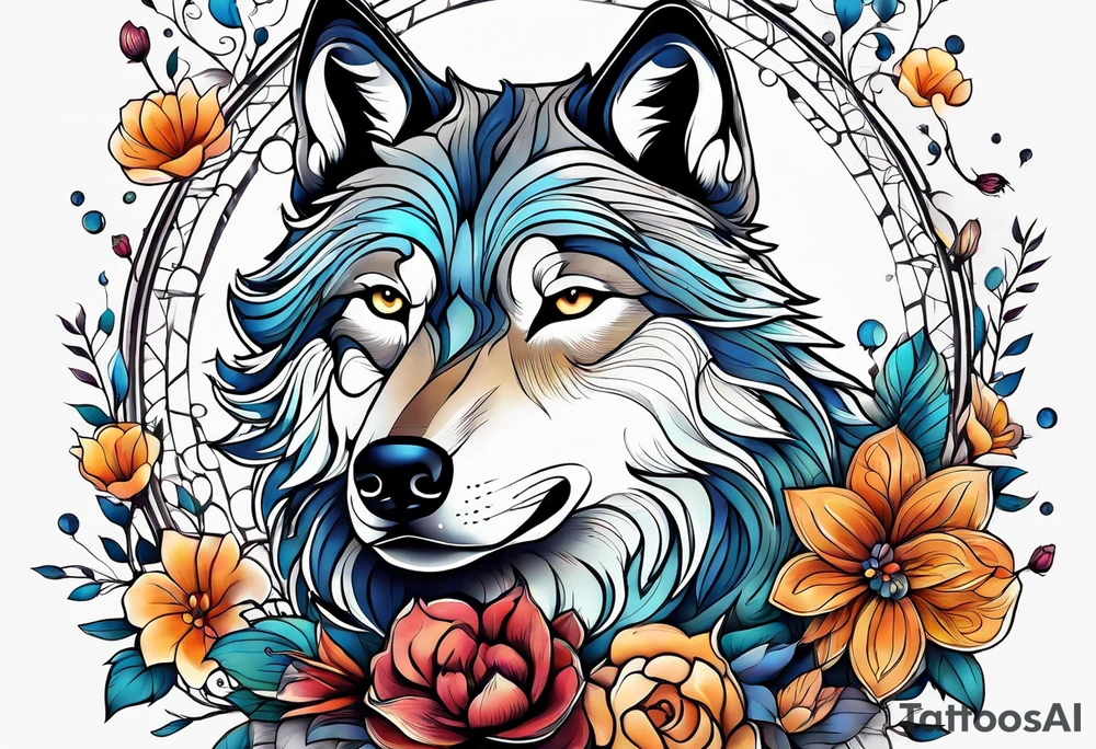 Wolf céleste, flower tattoo idea