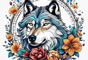 Wolf céleste, flower tattoo idea