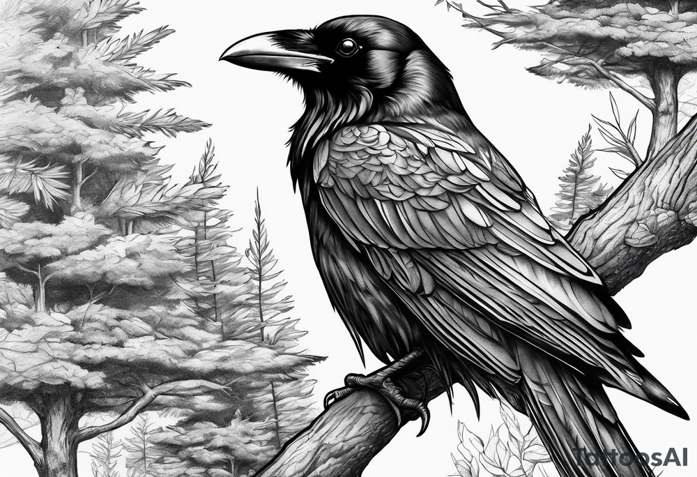 raven in nature tattoo idea