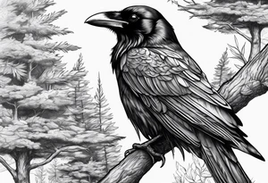 raven in nature tattoo idea