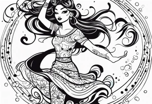 Girl twirling full body tattoo idea