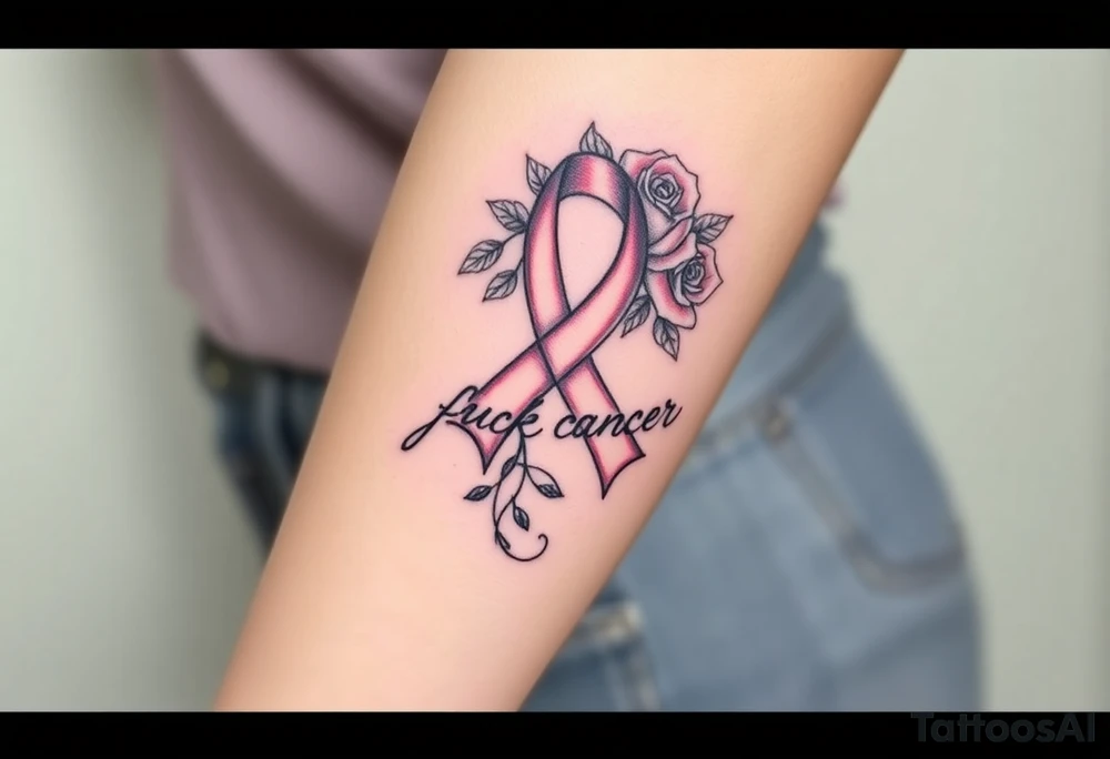 Pretty Cancer ribbon that says "fuck cancer"with roses tattoo idea