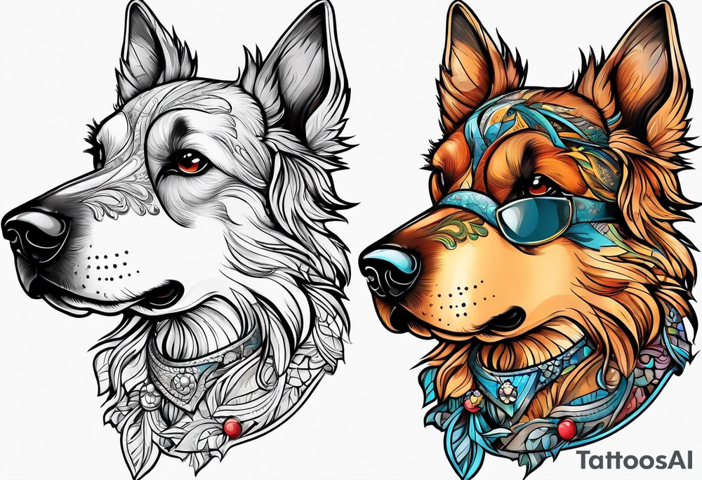 Dog bird tattoo idea