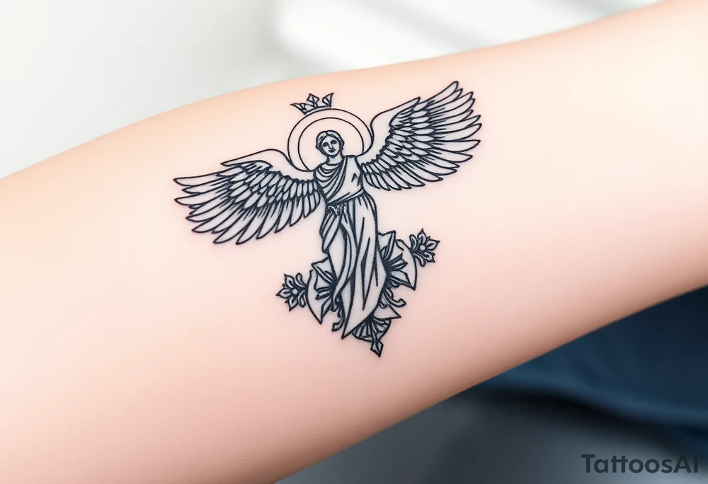 Unisci in un tatuaggio antlande che porta il peso del mondo con l’arcangelo san Michele e aggiungi elementi significativi della mitologia greca come il pantheon tattoo idea
