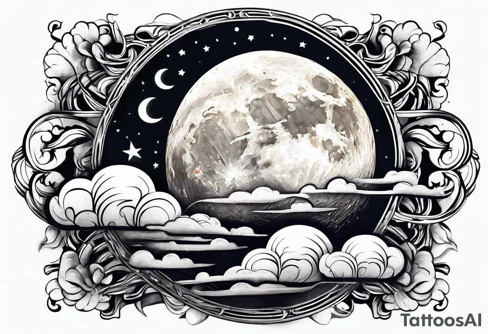 Moon with cloud tattoo idea