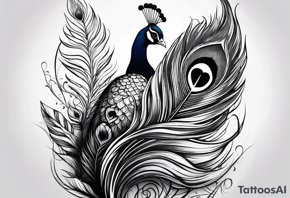 quill with peacock feather tattoo idea