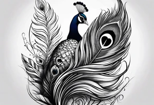 quill with peacock feather tattoo idea