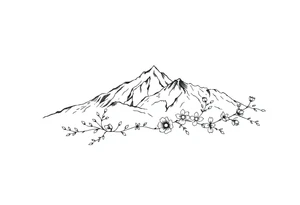 An elongated mountain range with vines and flowers mixed in tattoo idea