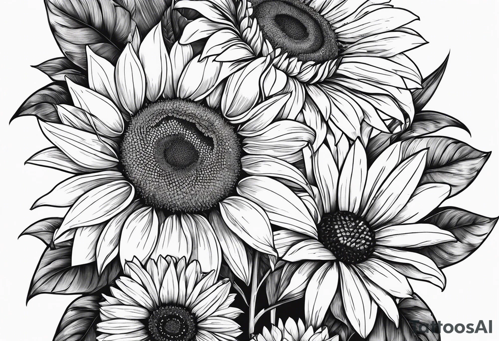 sunflowers, Daisy, wildflower, sleeve half tattoo idea