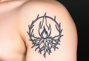 a round flame imprisoned in a roots circle tattoo idea