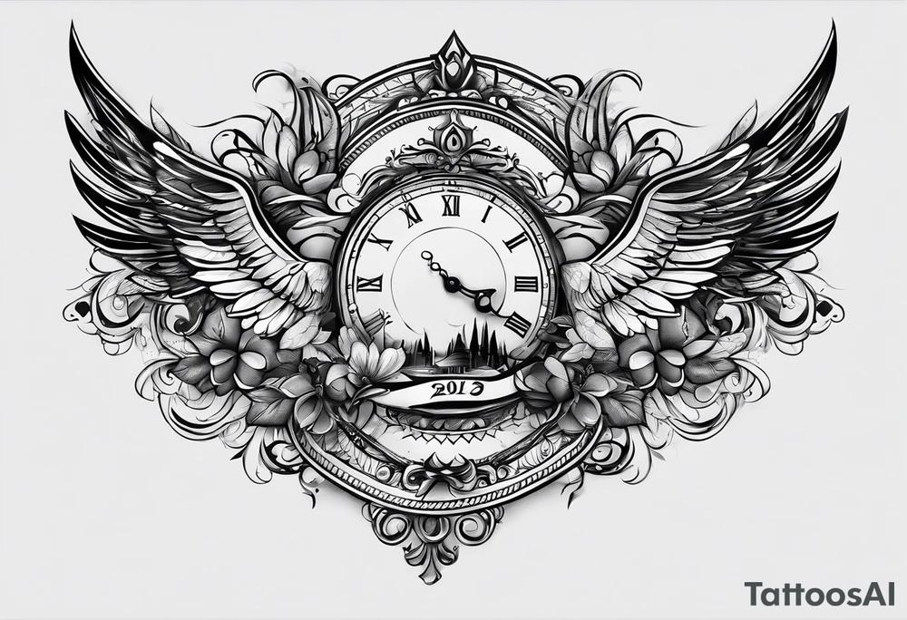 a streak with no color inside with a M, A and P with number 13, 10 and 20 tattoo idea