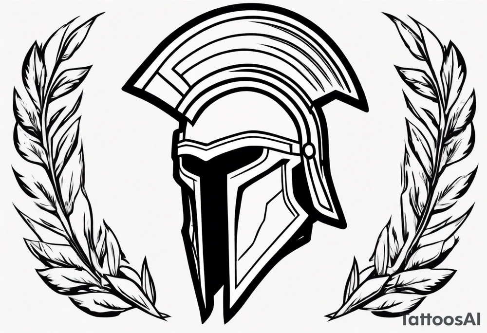 rectangular landscape format ultra-fine line linework vector of a spartan from the side, spartan spear, spartan shield, laurel wreath tattoo idea