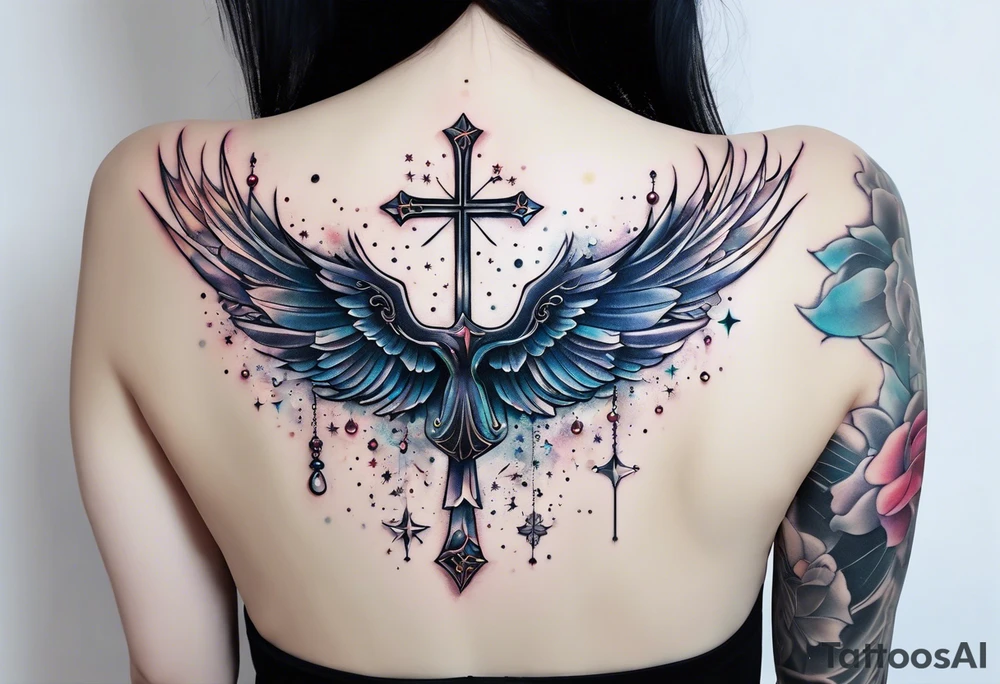 Constellation, wing , snow , cross tattoo idea